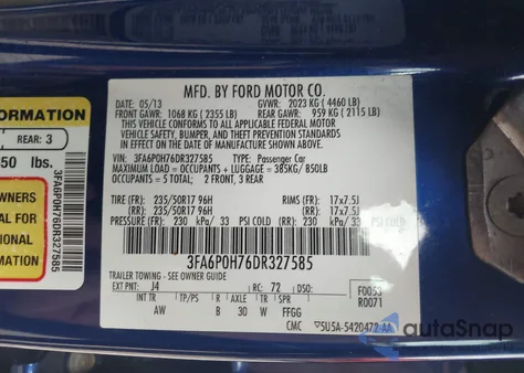 2013 Ford Fusion Se z USA, uszkodzony, nr VIN 3FA6P0H76DR327585